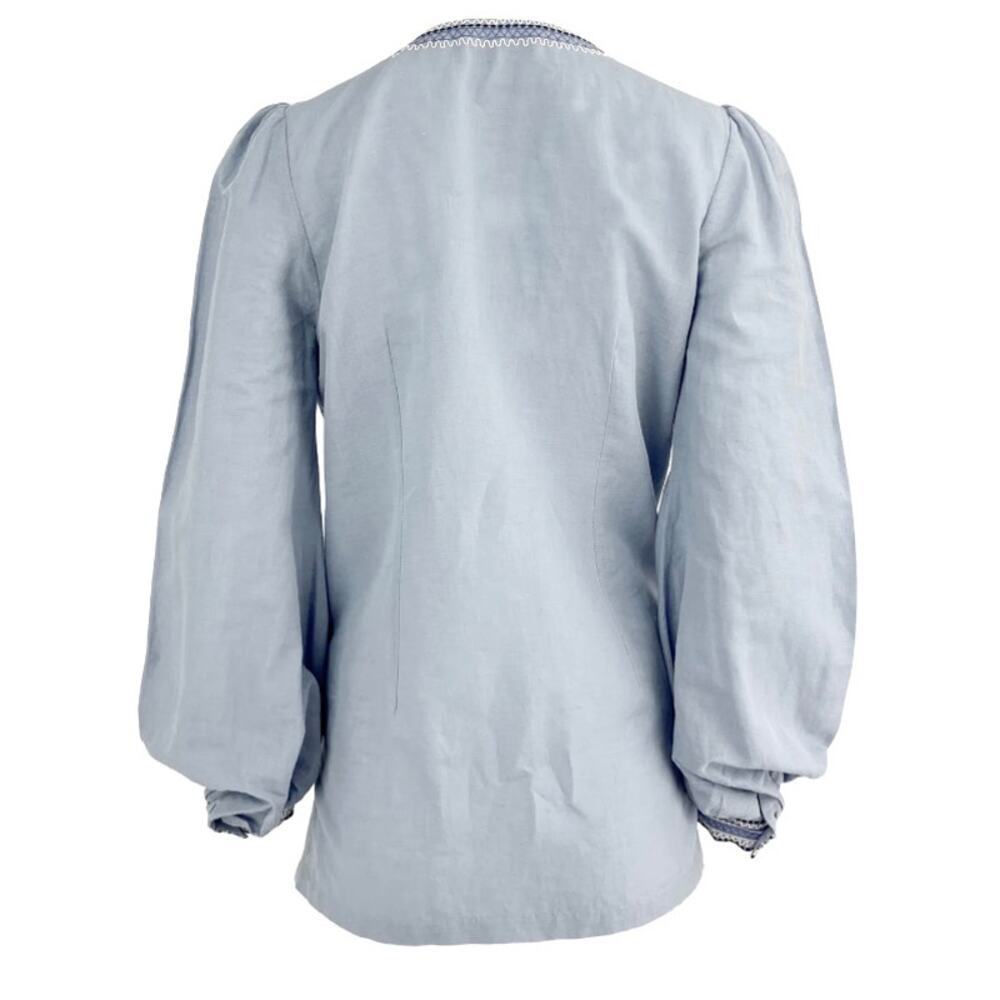 Emporio Sirenuse Positano Vera Embroidered Blouse In Blue NWOT Sz US 8/ IT 44 - Picture 15 of 16